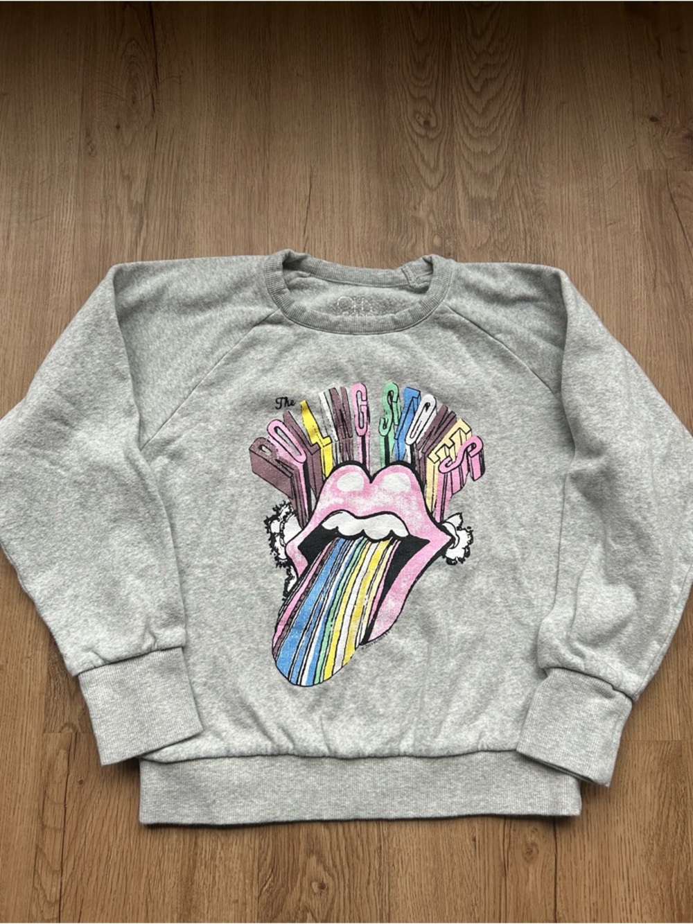 Chaser Kids Rolling‎ Stones Rainbow Tongue Graphic Sweatshirt Heather Gray Sz 10